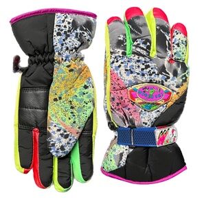 Vintage World Ski Club Gloves Size L 80 / 90's Retro Neon Yellow Green Womens